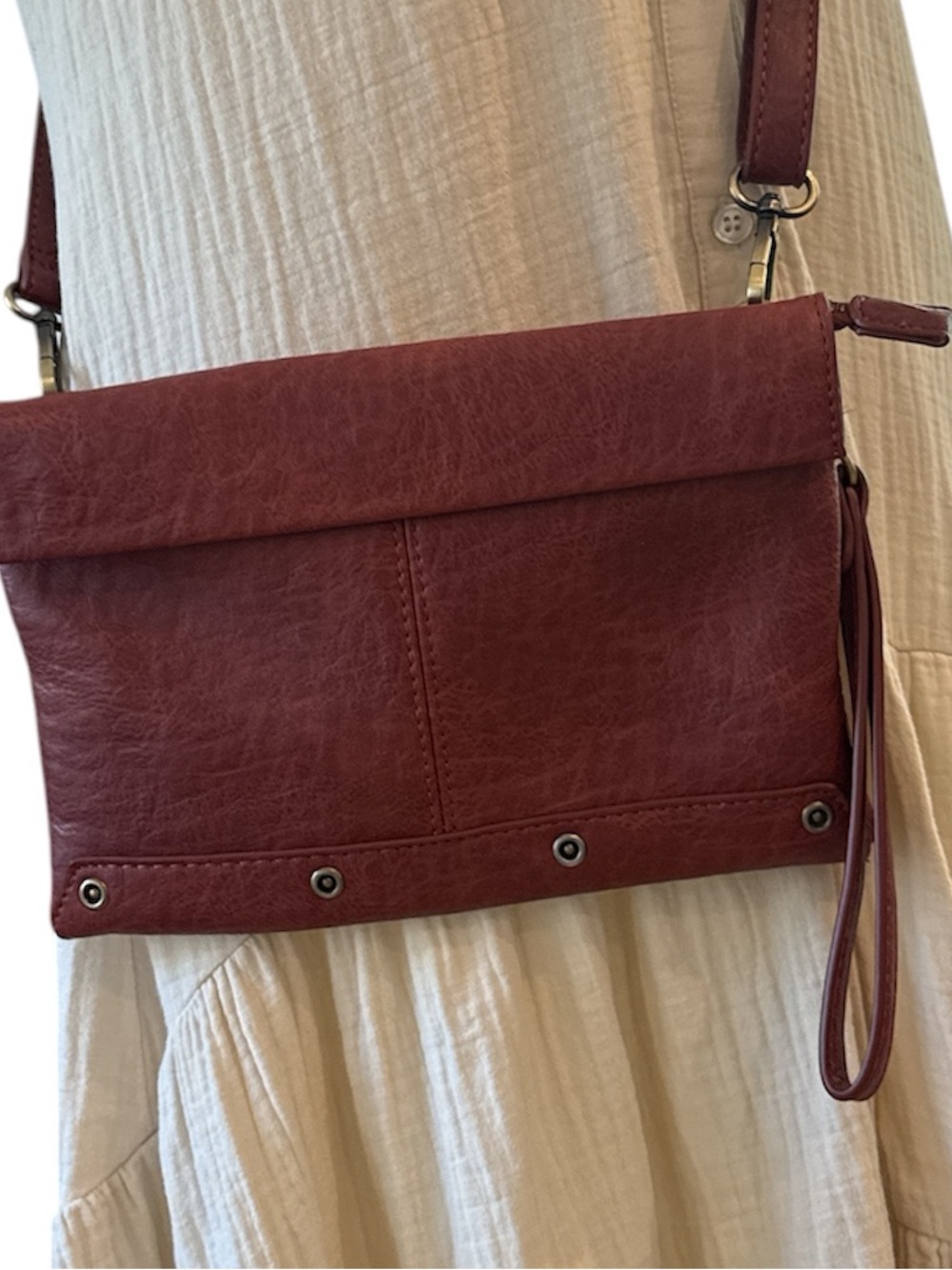 Joy Susan Fold-Over Crossbody Bag in Burgundy Red